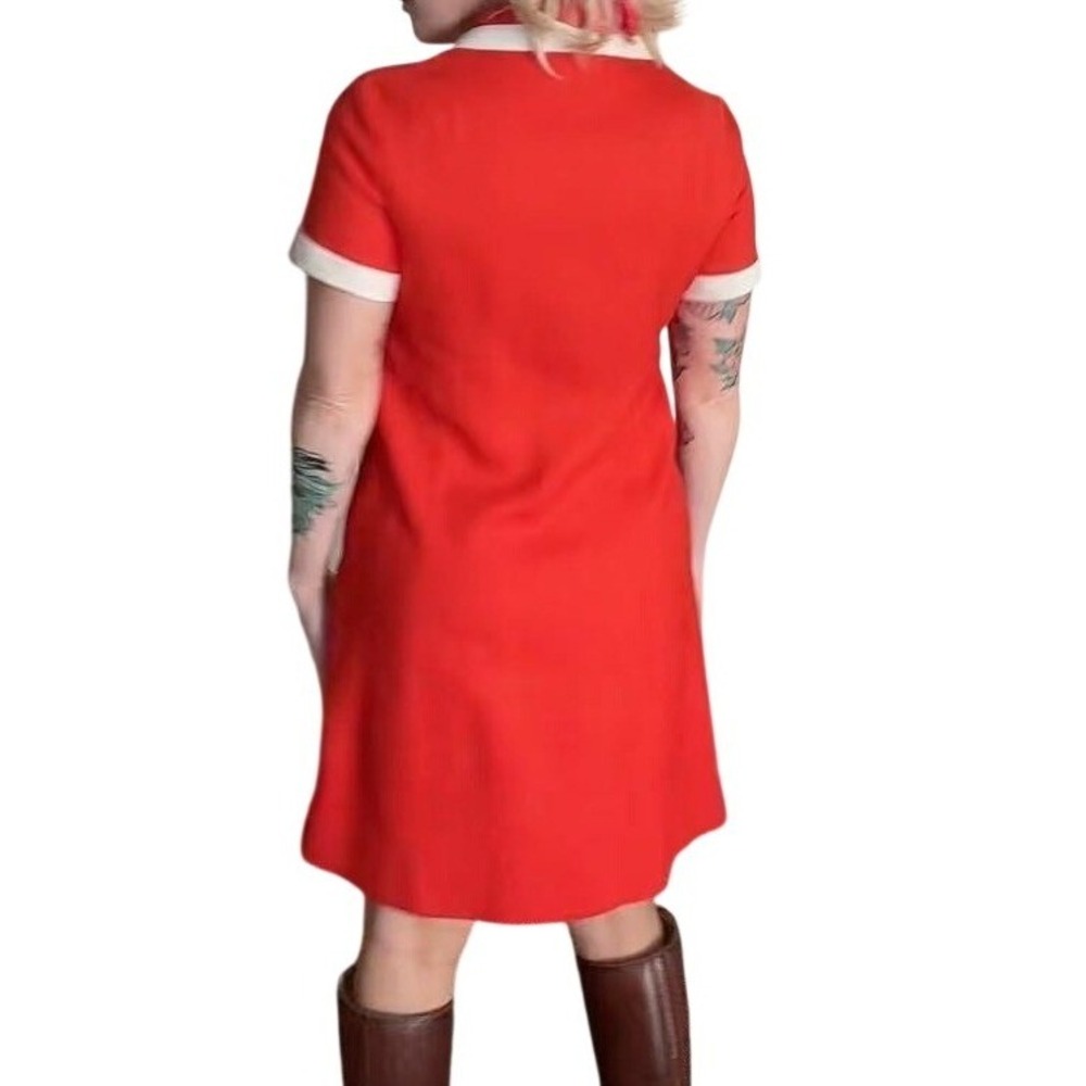 Vintage 60s Nancy's Orange Mod Shift Dress Cream Trim Mini Small - Picture 5 of 6